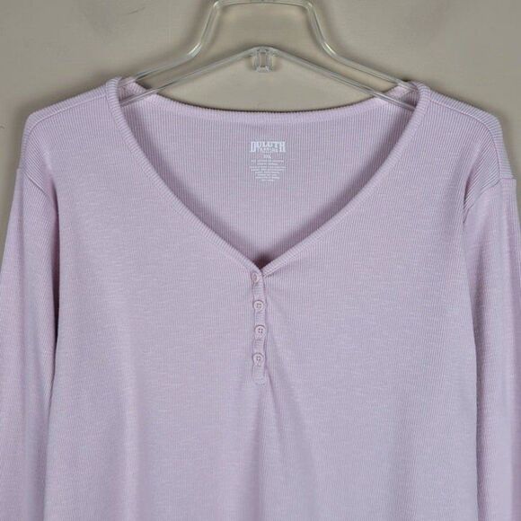 Duluth Trading Size XXL Makers Studio Cotton Rib Henley Long Sleeve Top Pink - Picture 3 of 12